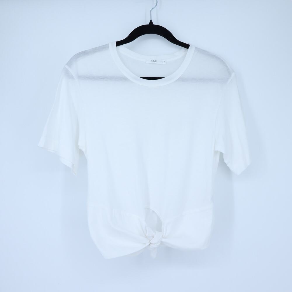 A.L.C Tie Front Knot Top White Short Sleeve Supima Cotton Women's S